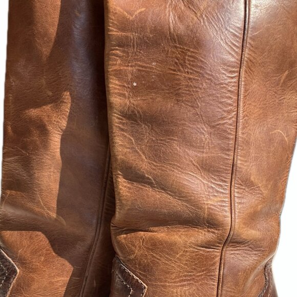 Frye Faye Stich Pull On Clay Leather Cowboy Pointed Toe Knee High Boots - Picture 3 of 8